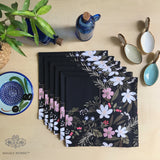 Midnight Blooms Set Of 6 Table Napkins